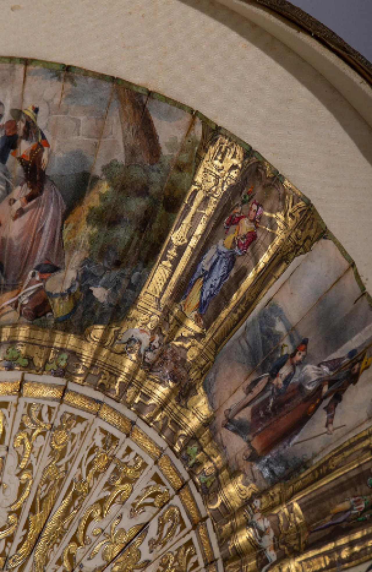 Painted silk fan with case, late 19th century 7