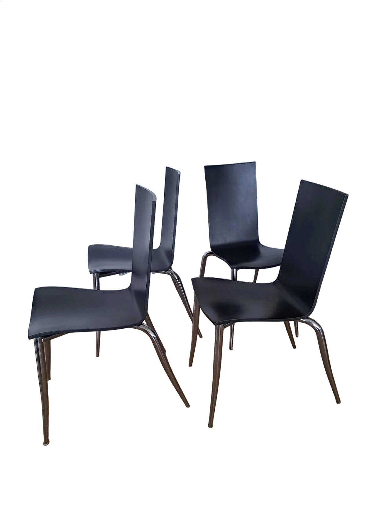 4 Aleph Olly Tango chairs in black birchwood by Philippe Starck, 1990s 9