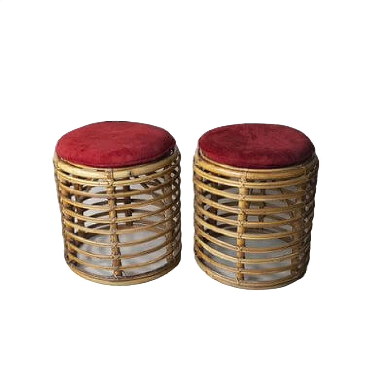 Coppia di pouf in bambù attribuiti a Tito Agnoli, anni '60 7