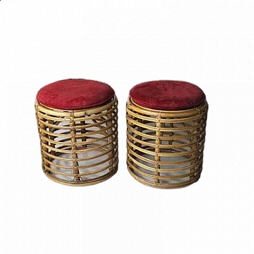 Pair of bamboo poufs attributed to Tito Agnoli, 1960s