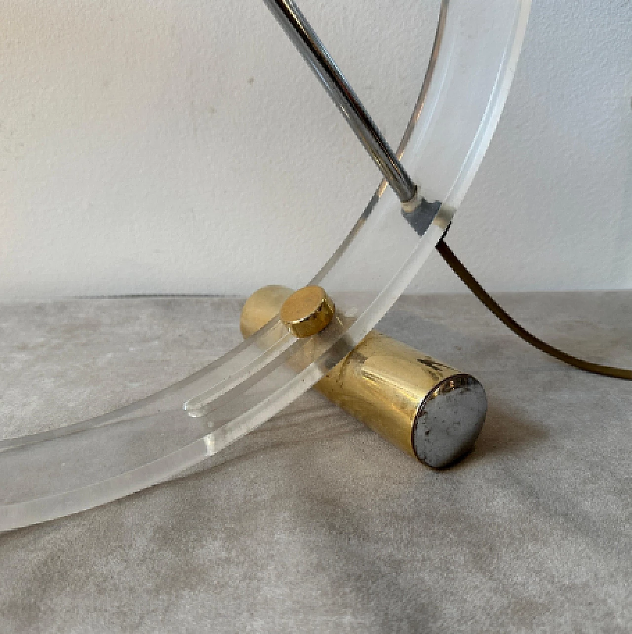 Plexiglass and metal arc table lamp, 1980s 5