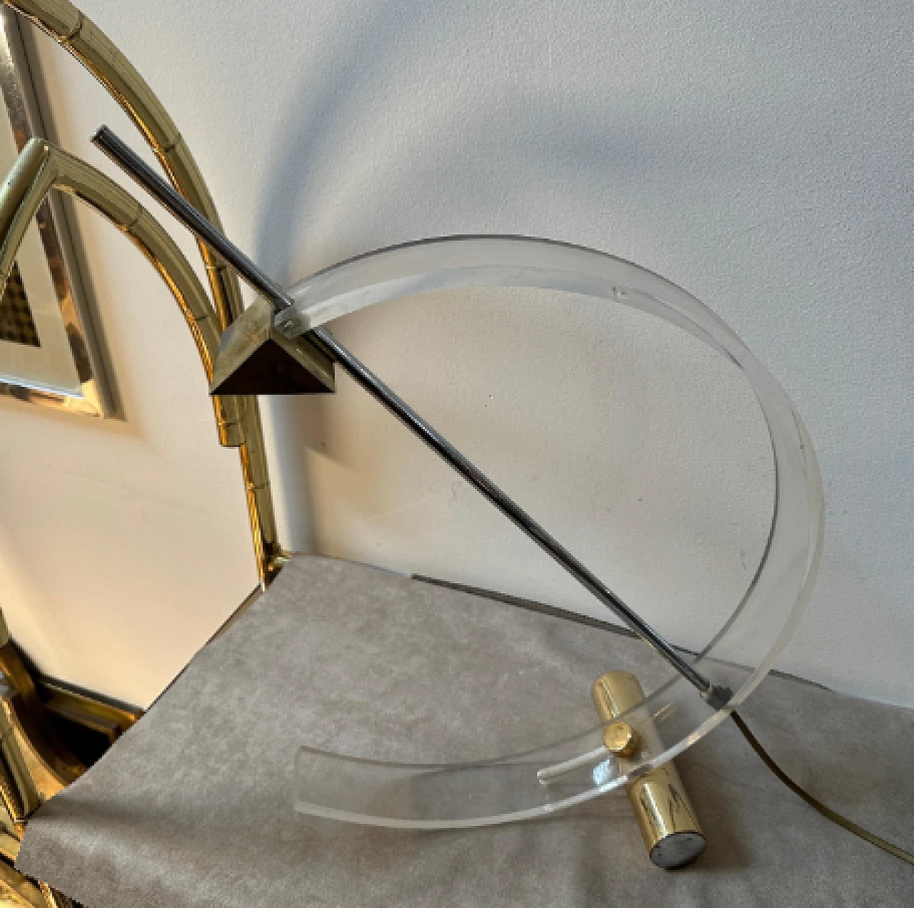 Plexiglass and metal arc table lamp, 1980s 7