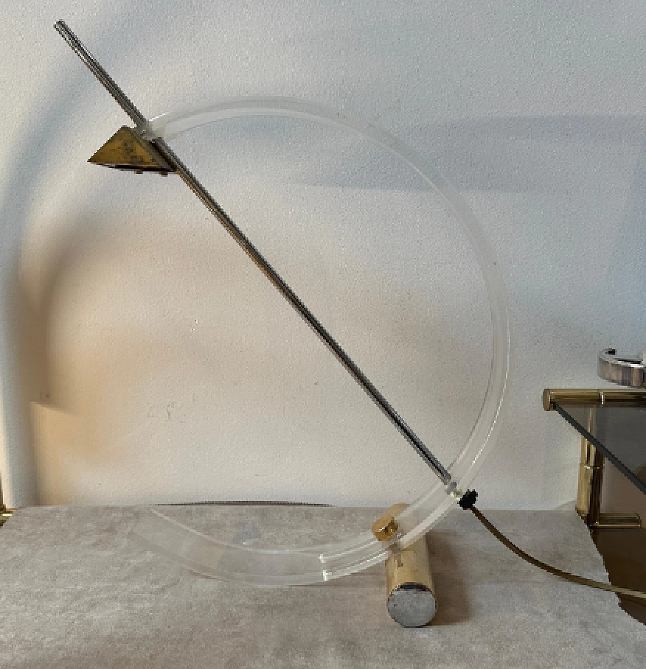 Plexiglass and metal arc table lamp, 1980s 10