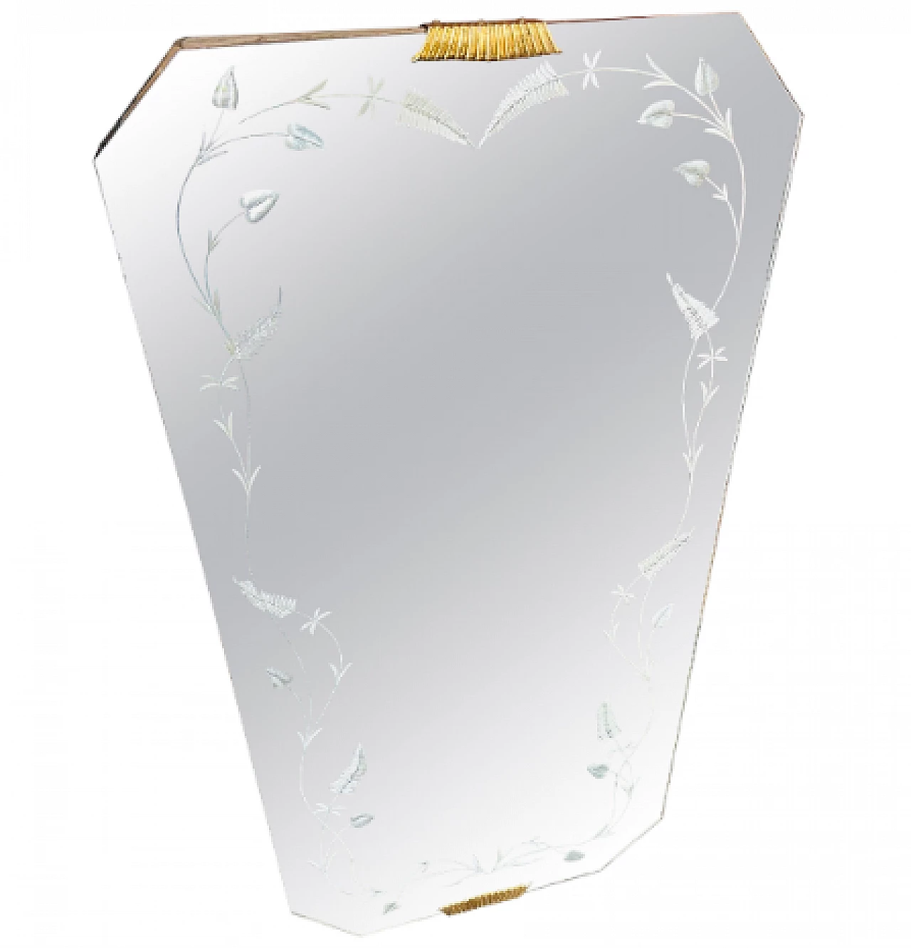Art Deco octagonal etched glass and brass mirror, 1930s 1