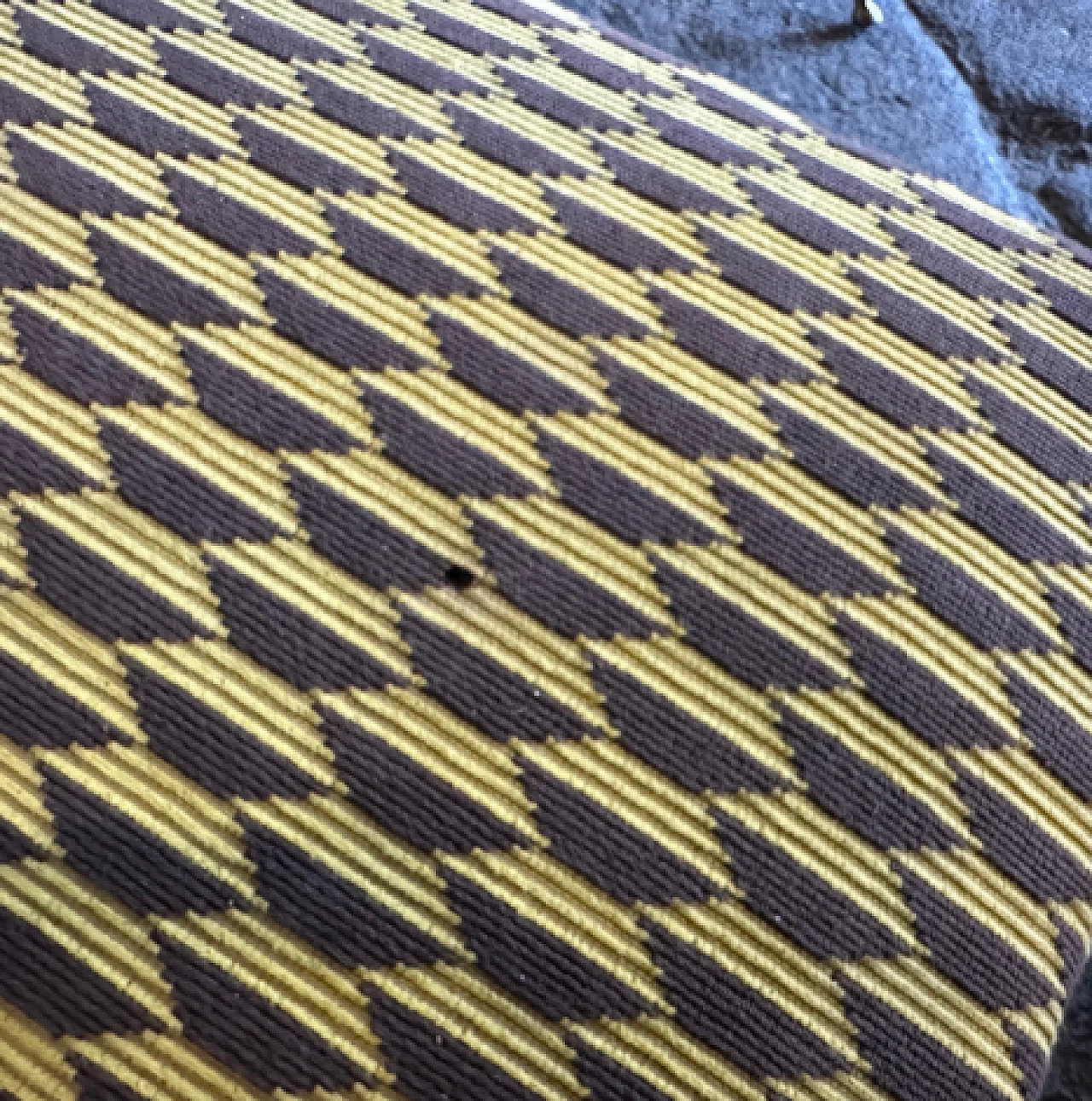 Pair of brass and Dedar fabric stools, 1950s 6