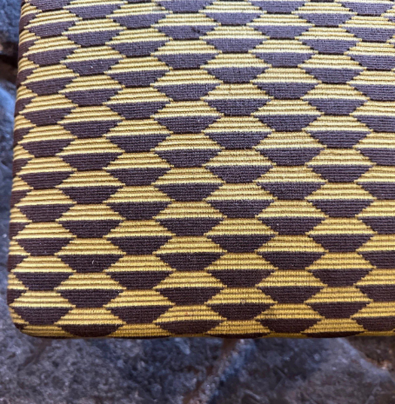 Pair of brass and Dedar fabric stools, 1950s 9