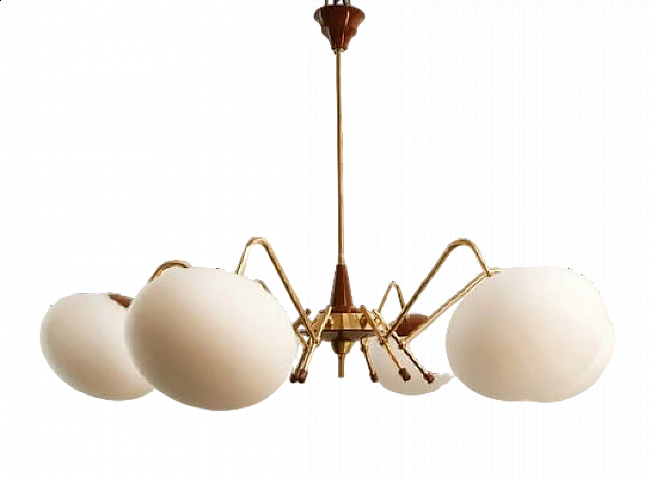 6 Lights Sputnik chandelier in brass and glass, 1970s 20