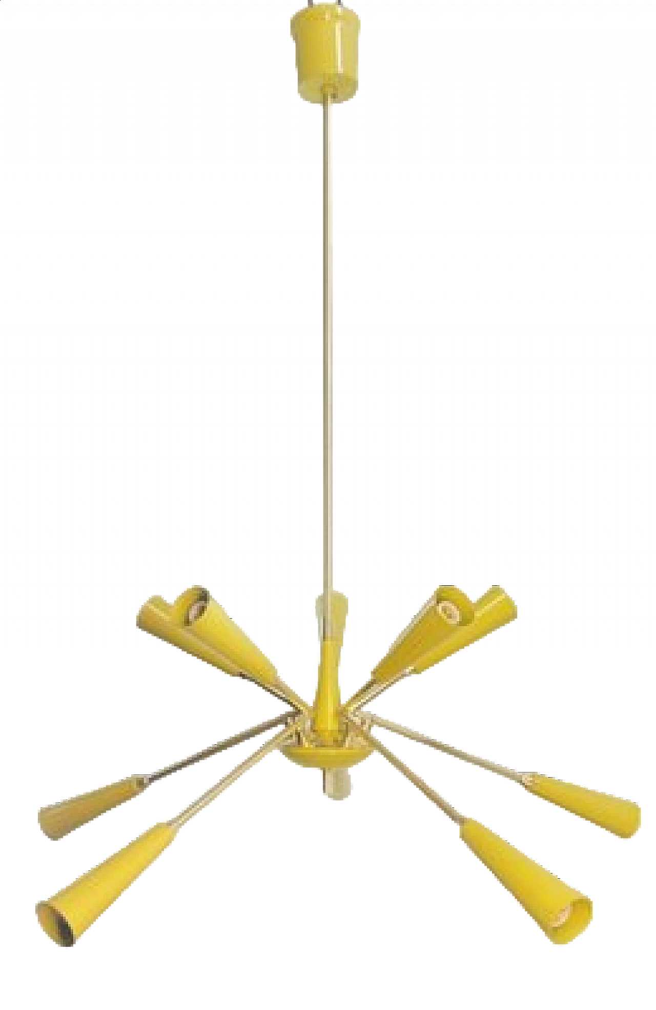 Yellow Sputnik ceiling lamp in metal and aluminum, 1960s 16