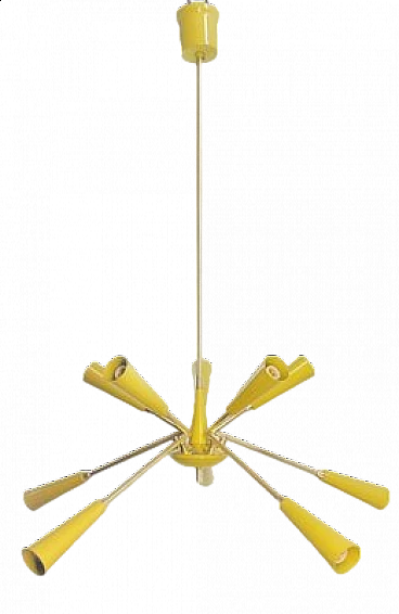 Yellow Sputnik ceiling lamp in metal and aluminum, 1960s