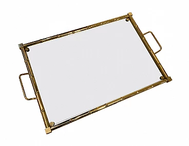 Bamboo-effect brass and glass tray with handles, 1970s