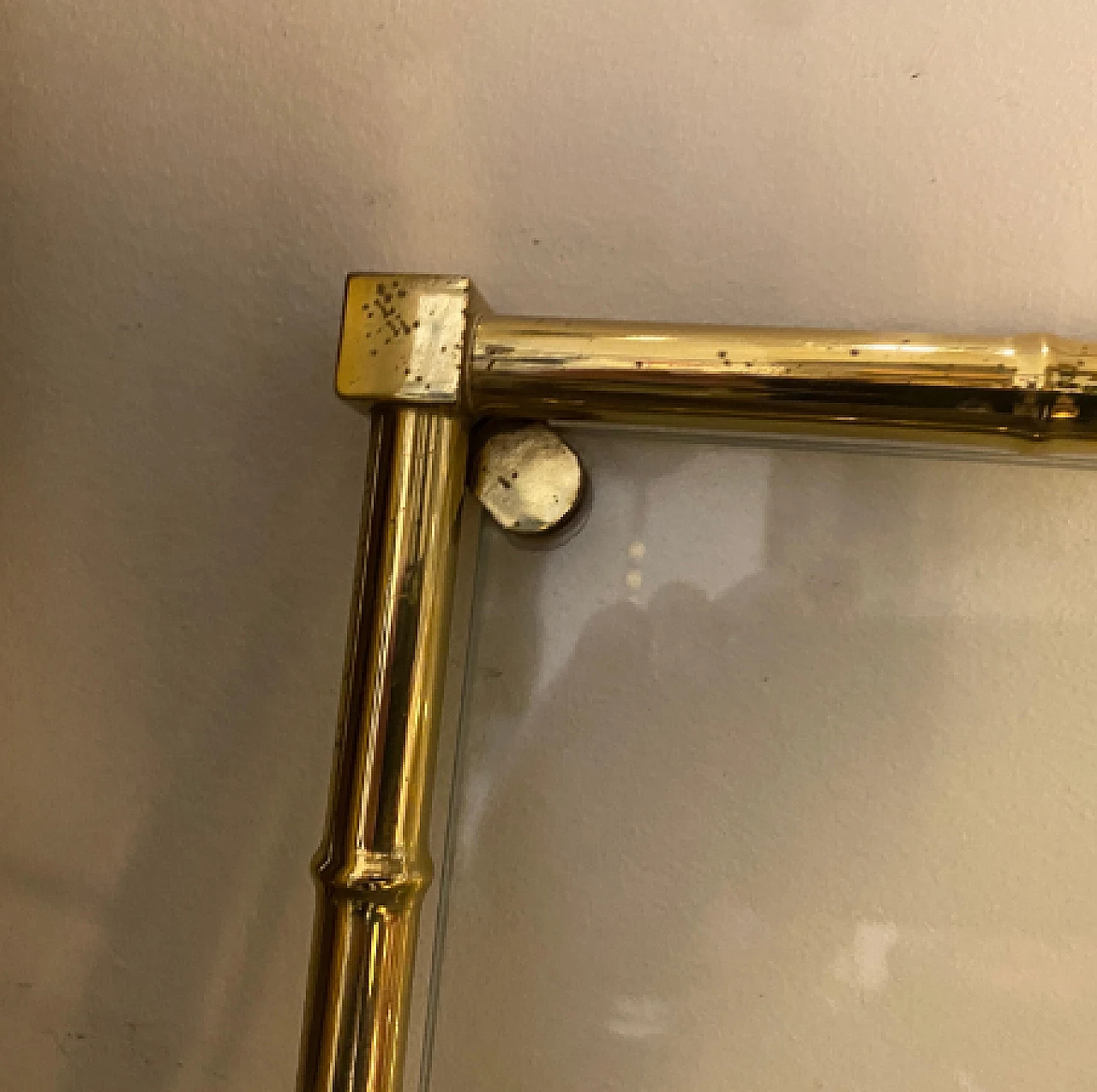 Bamboo-effect brass and glass tray with handles, 1970s 3