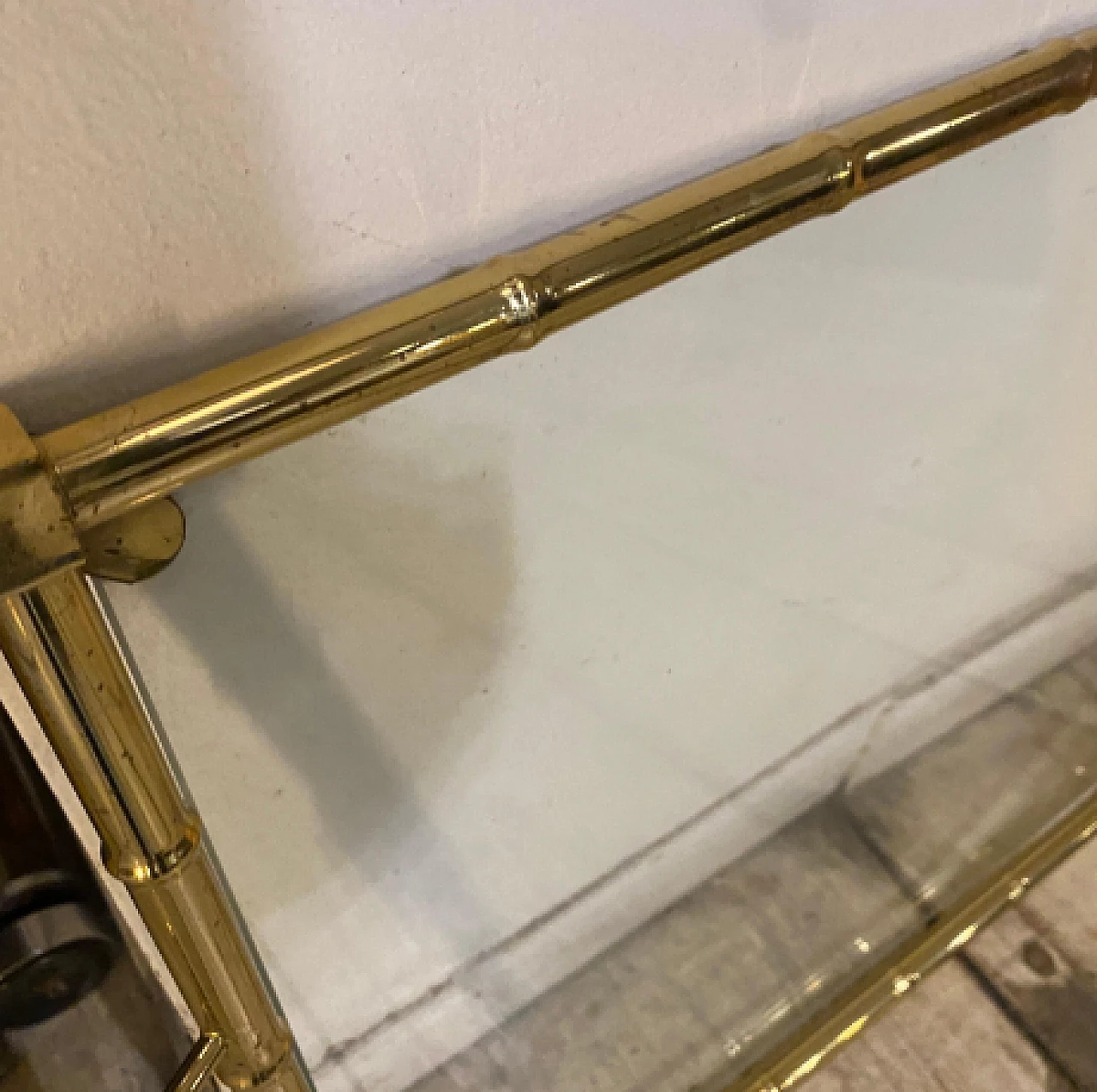 Bamboo-effect brass and glass tray with handles, 1970s 7