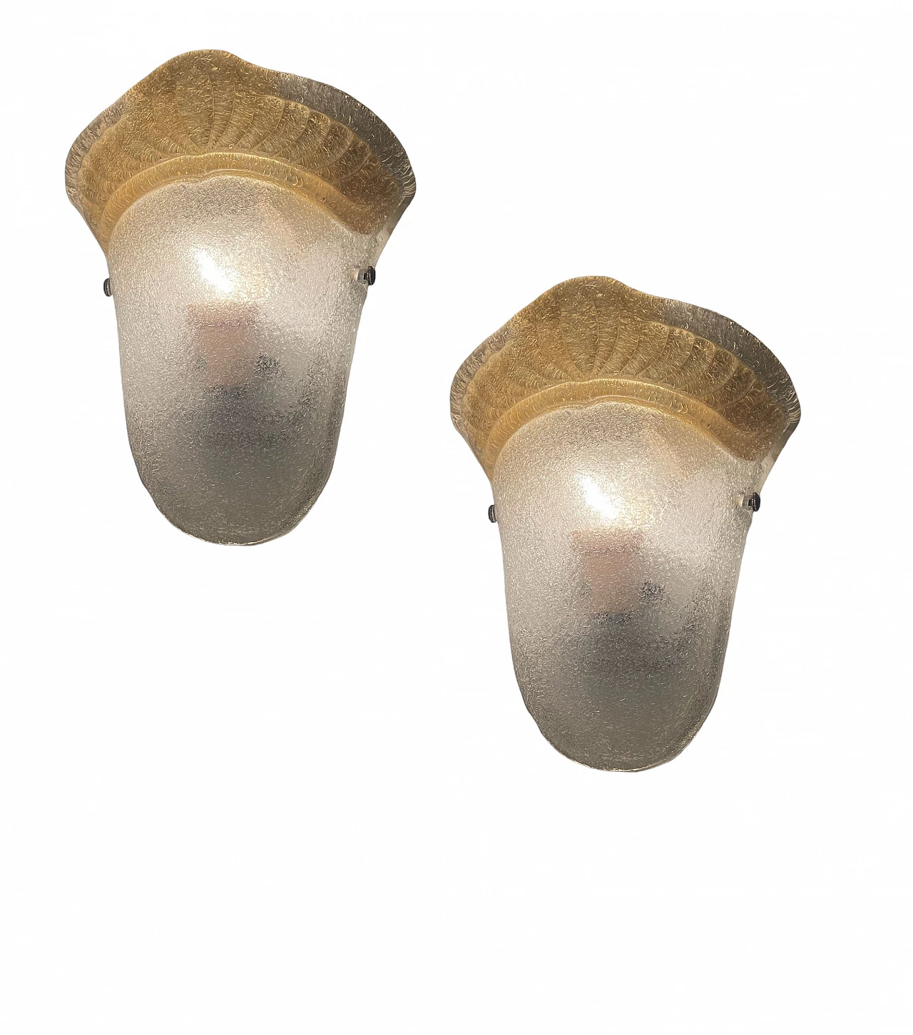 Pair of Murano glass sconces with golden details, 1970s 2