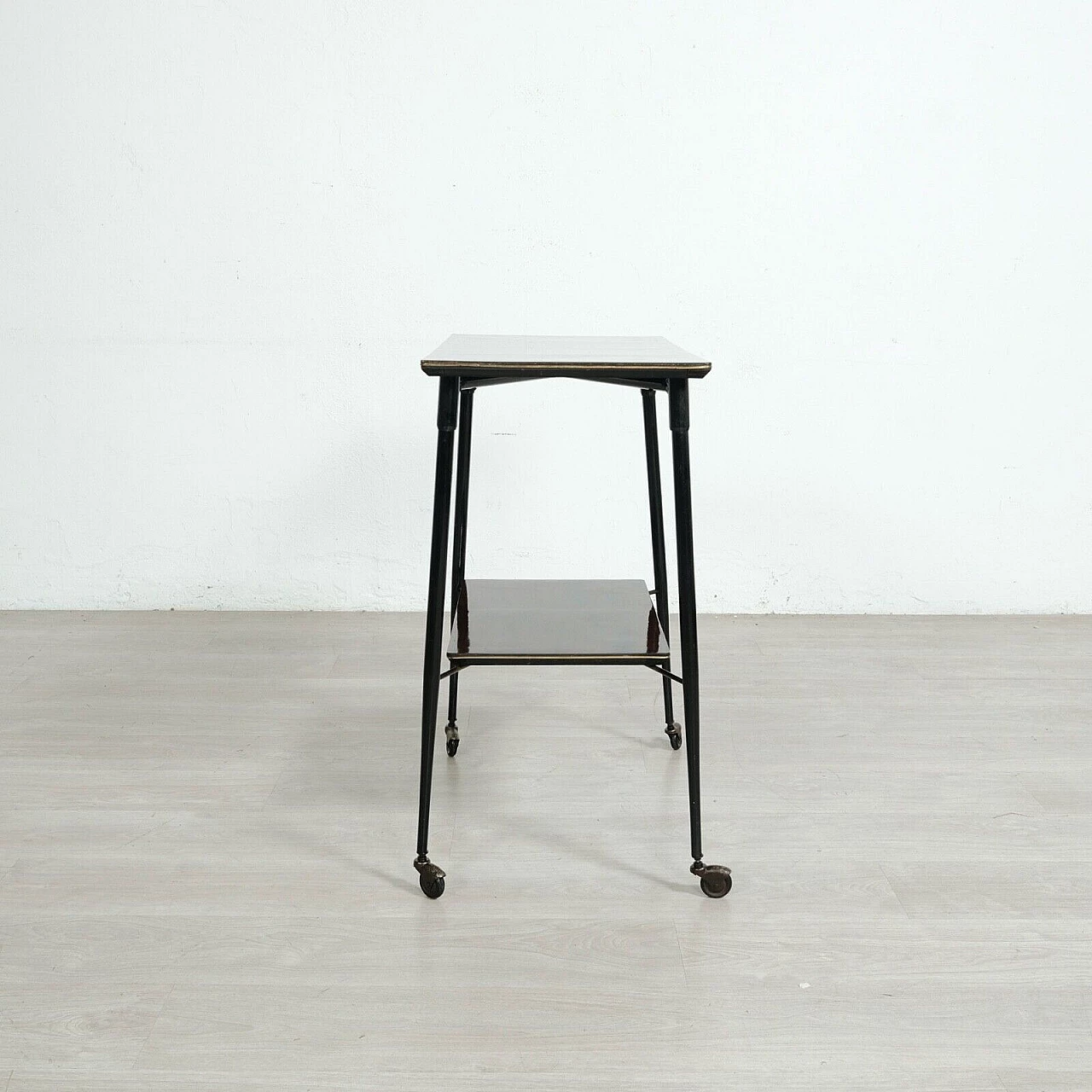 Carrello porta tv in ferro smaltato e palissandro di Rolein, anni '50 3