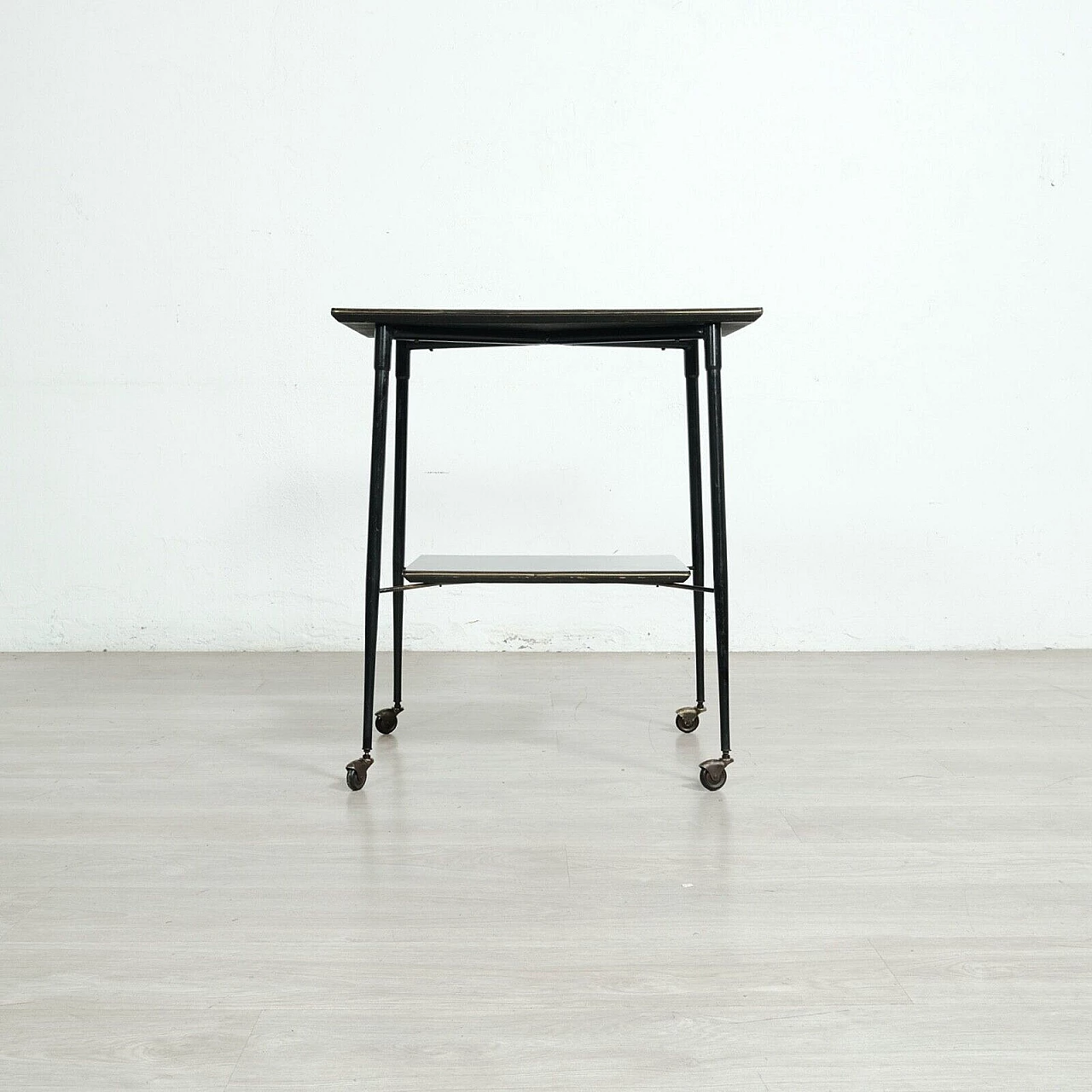 Carrello porta tv in ferro smaltato e palissandro di Rolein, anni '50 4