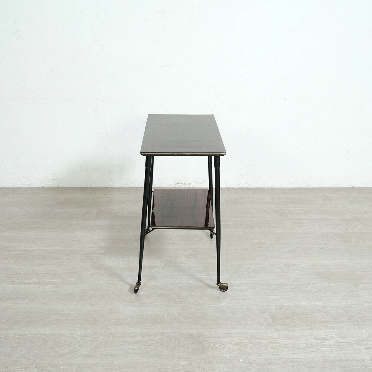 Carrello porta tv in ferro smaltato e palissandro di Rolein, anni '50 6