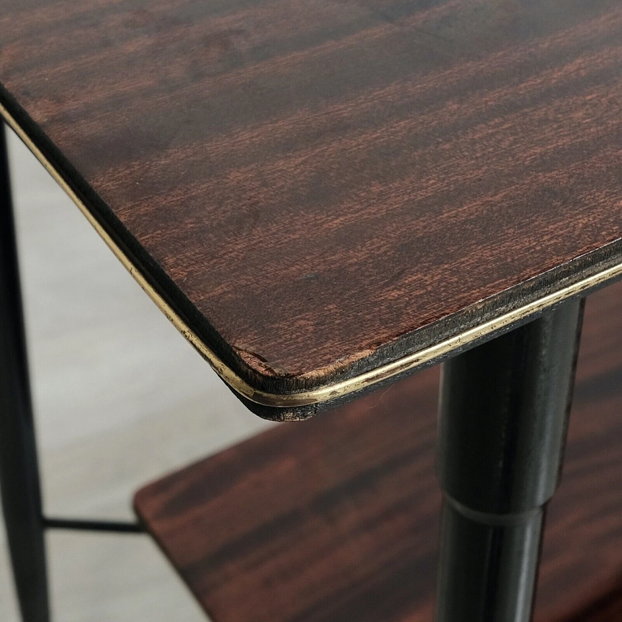 Carrello porta tv in ferro smaltato e palissandro di Rolein, anni '50 11