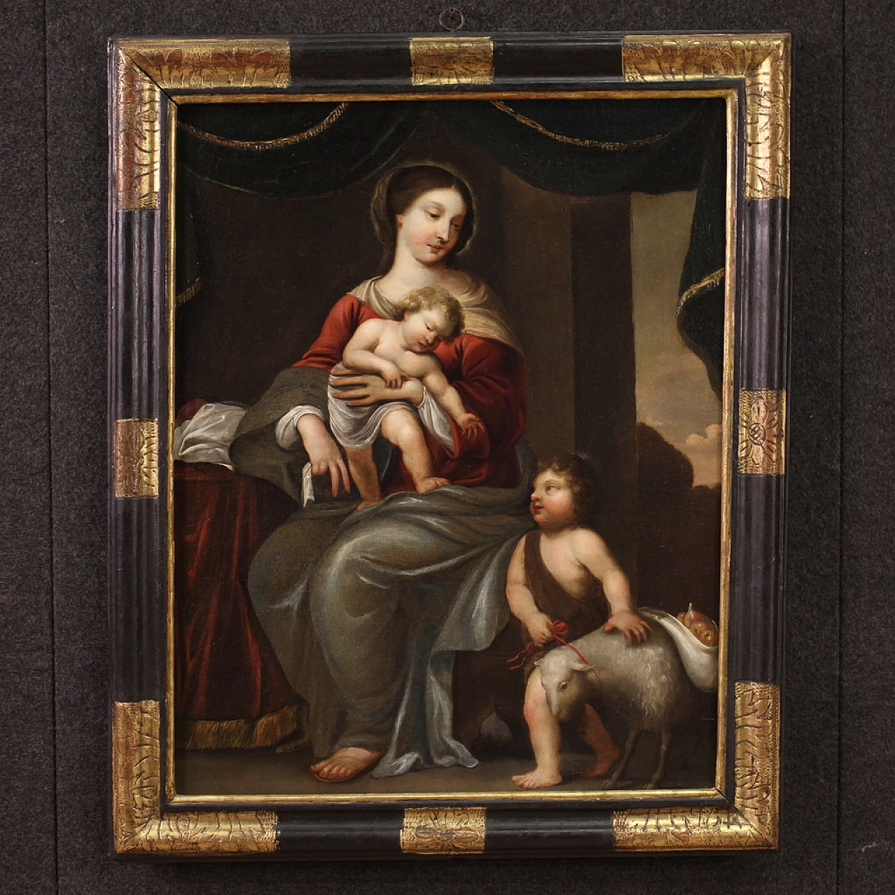 Madonna, Bambino e San Giovannino, dipinto a olio su tela, metà '700 1