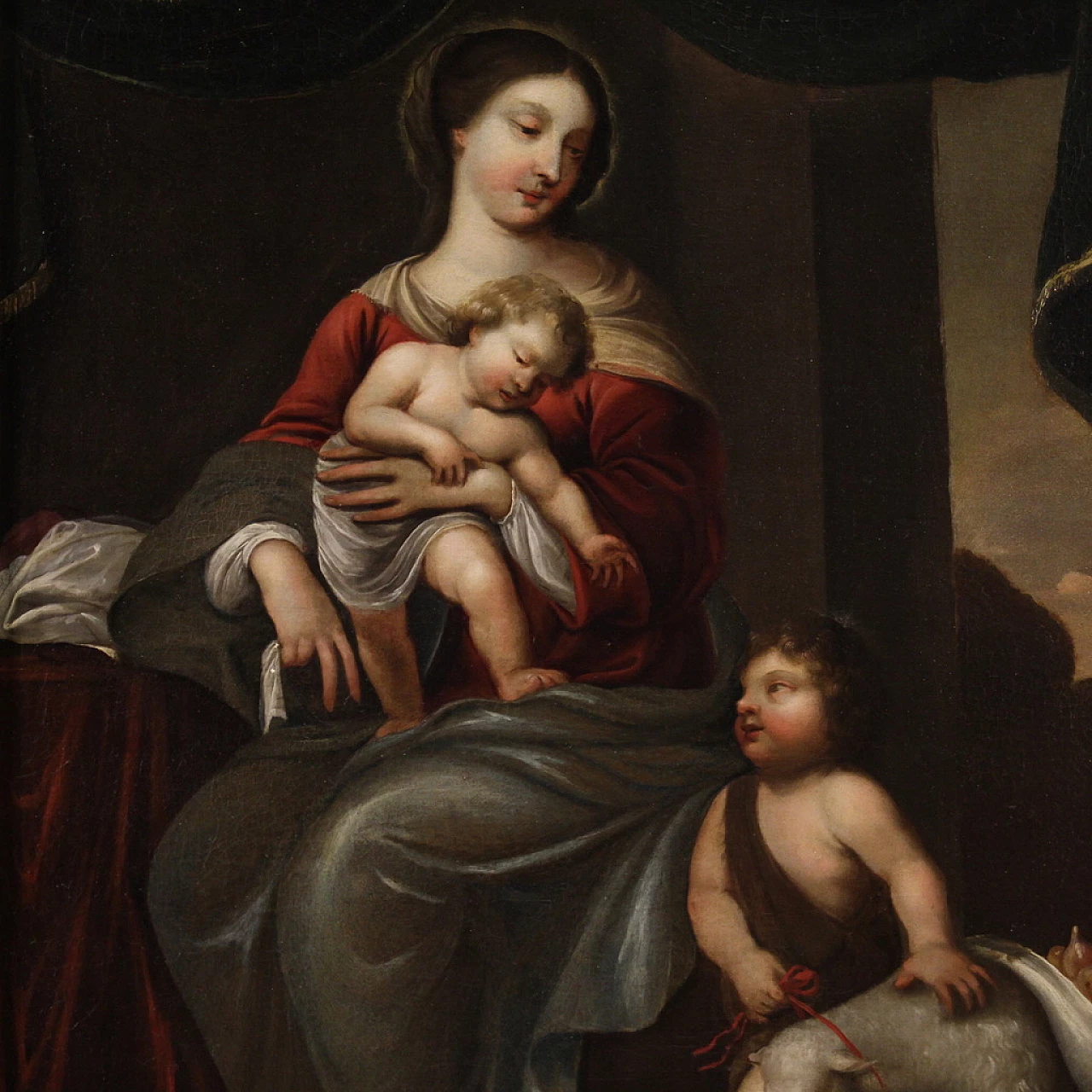 Madonna, Bambino e San Giovannino, dipinto a olio su tela, metà '700 2