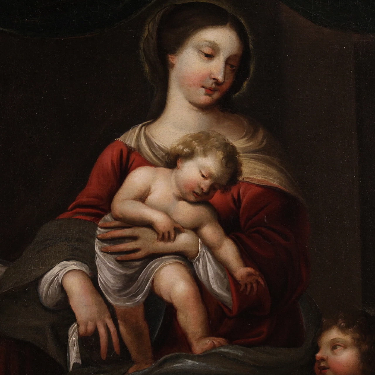 Madonna, Bambino e San Giovannino, dipinto a olio su tela, metà '700 5