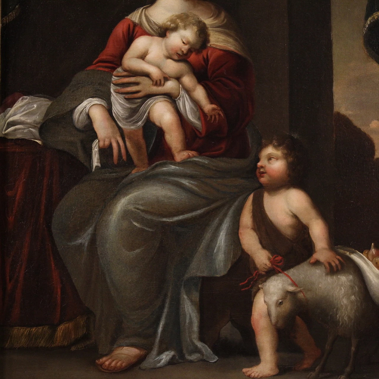 Madonna, Bambino e San Giovannino, dipinto a olio su tela, metà '700 6