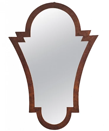 Art Deco shaped walnut wall mirror, 1940s
