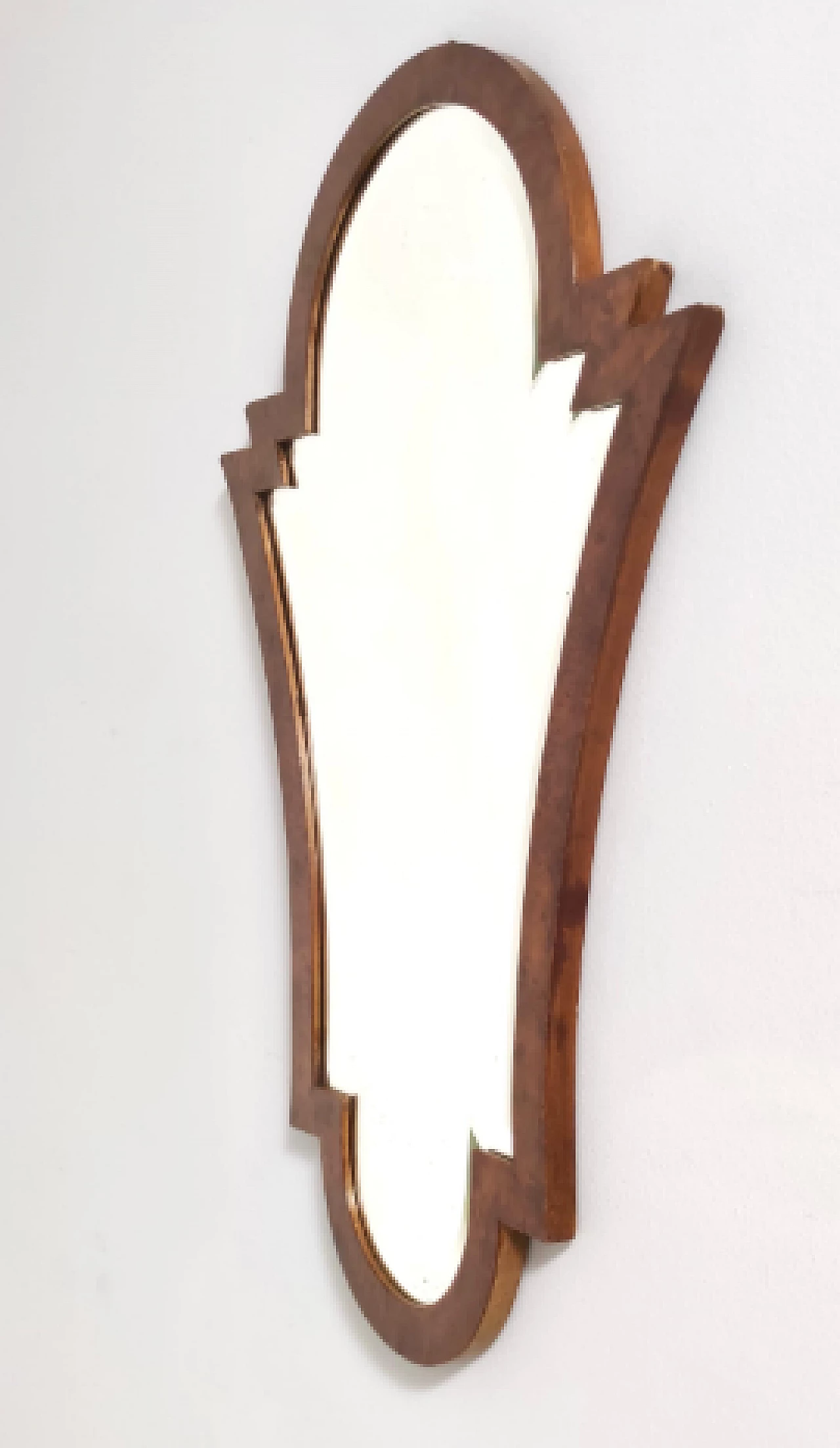 Art Deco shaped walnut wall mirror, 1940s 4
