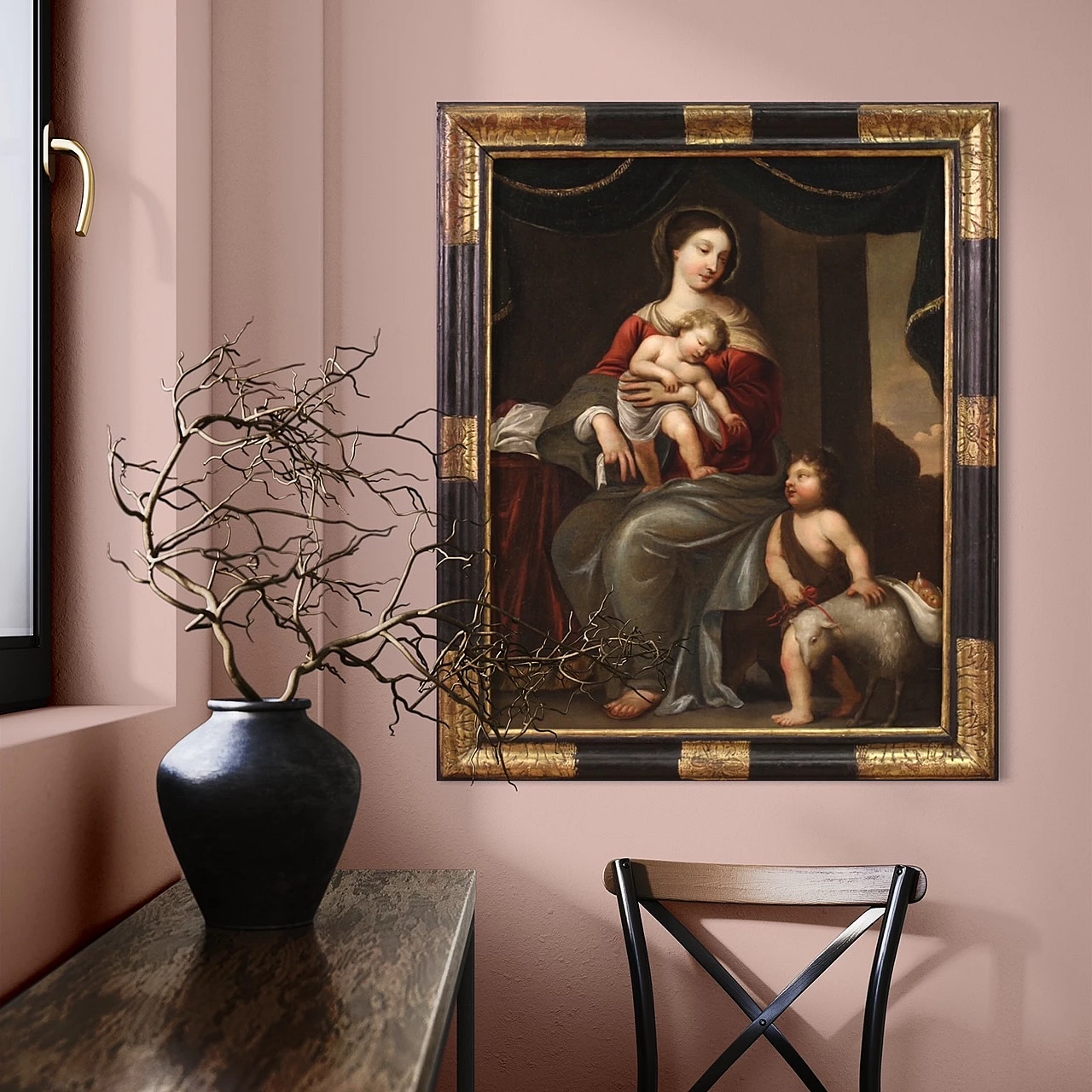Madonna, Bambino e San Giovannino, dipinto a olio su tela, metà '700 14
