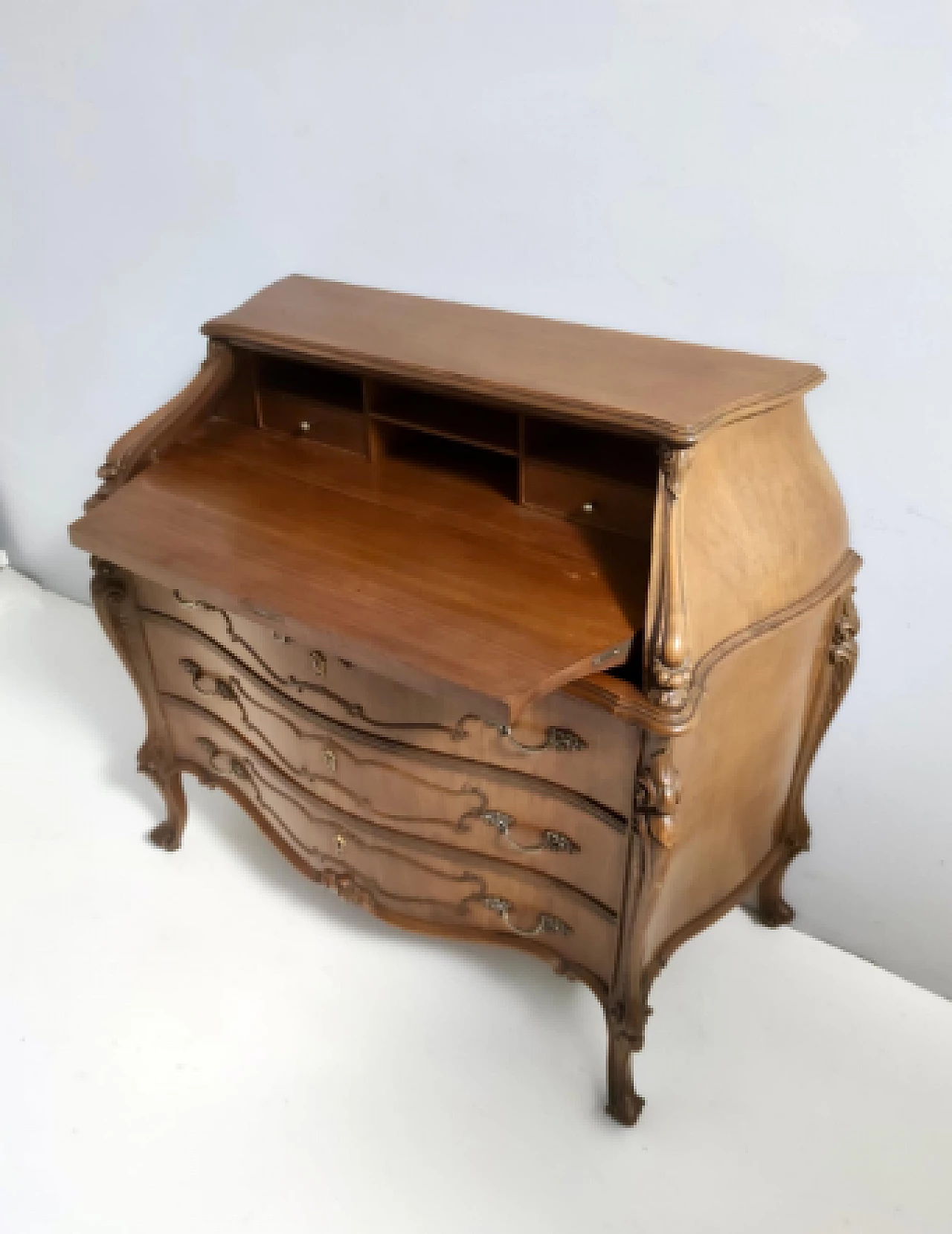 Baroque style solid walnut flap desk, 1960s 5