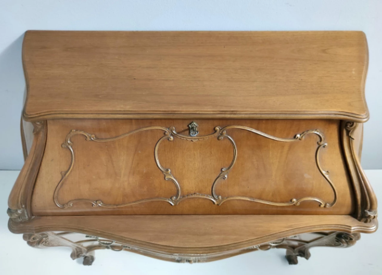 Baroque style solid walnut flap desk, 1960s 7