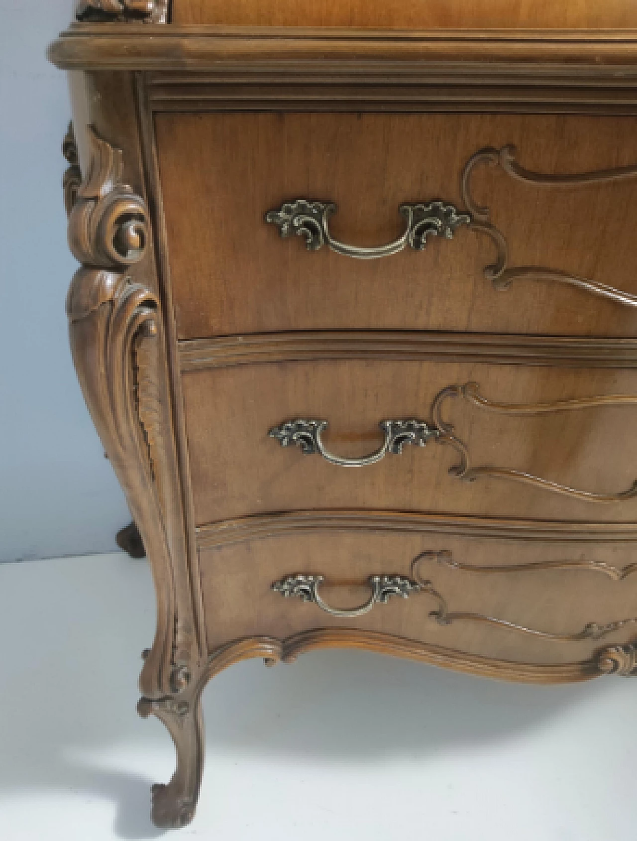 Baroque style solid walnut flap desk, 1960s 12