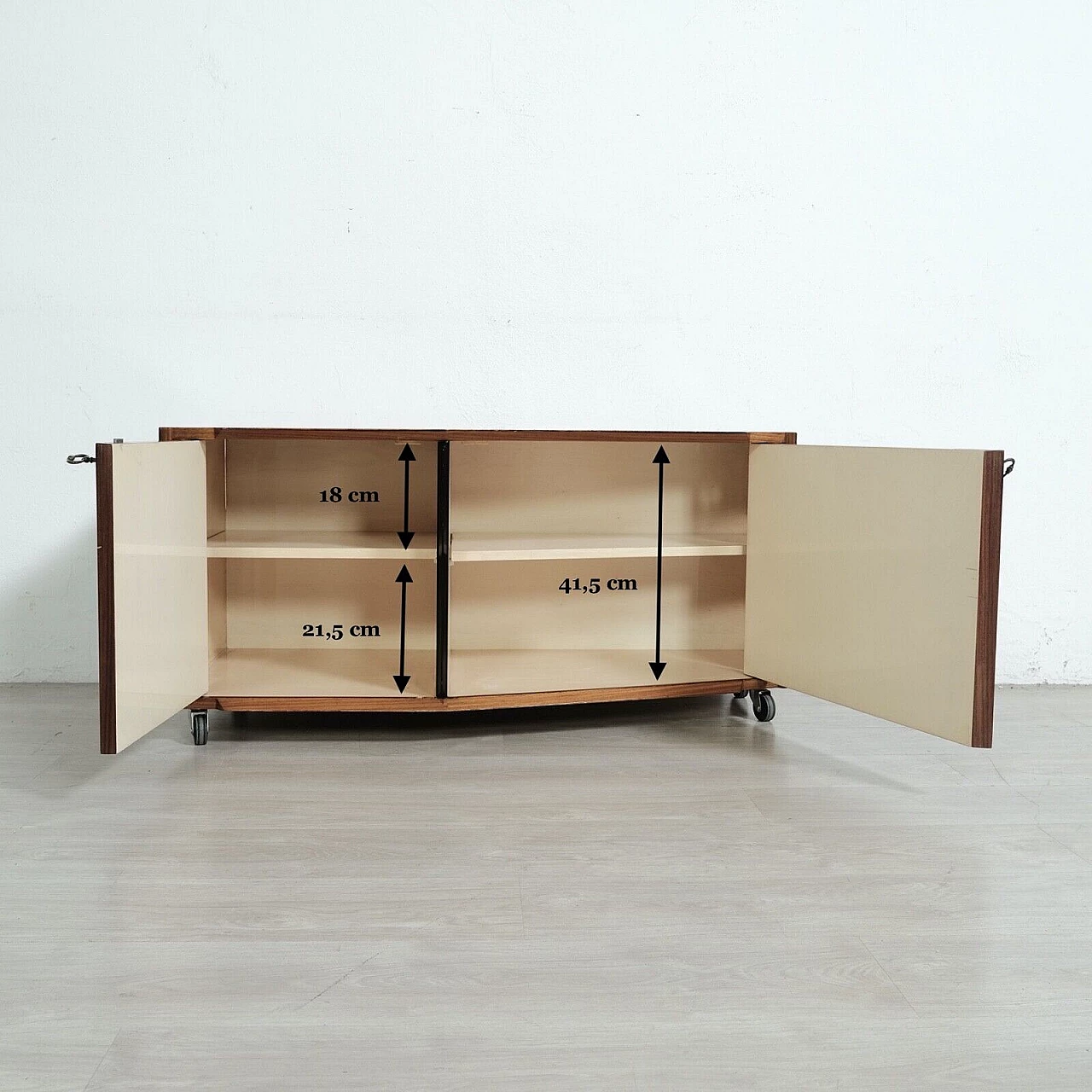 Wood TV stand cabinet attributed to Vittorio Dassi, 1960s 12