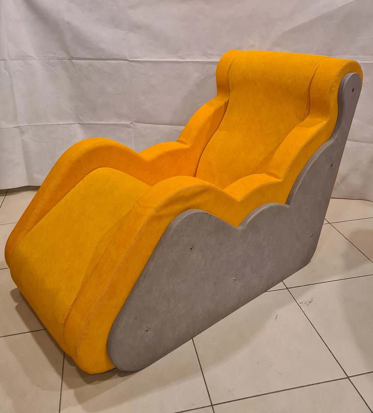Yellow and gray leatherette armchair, 1990s 3