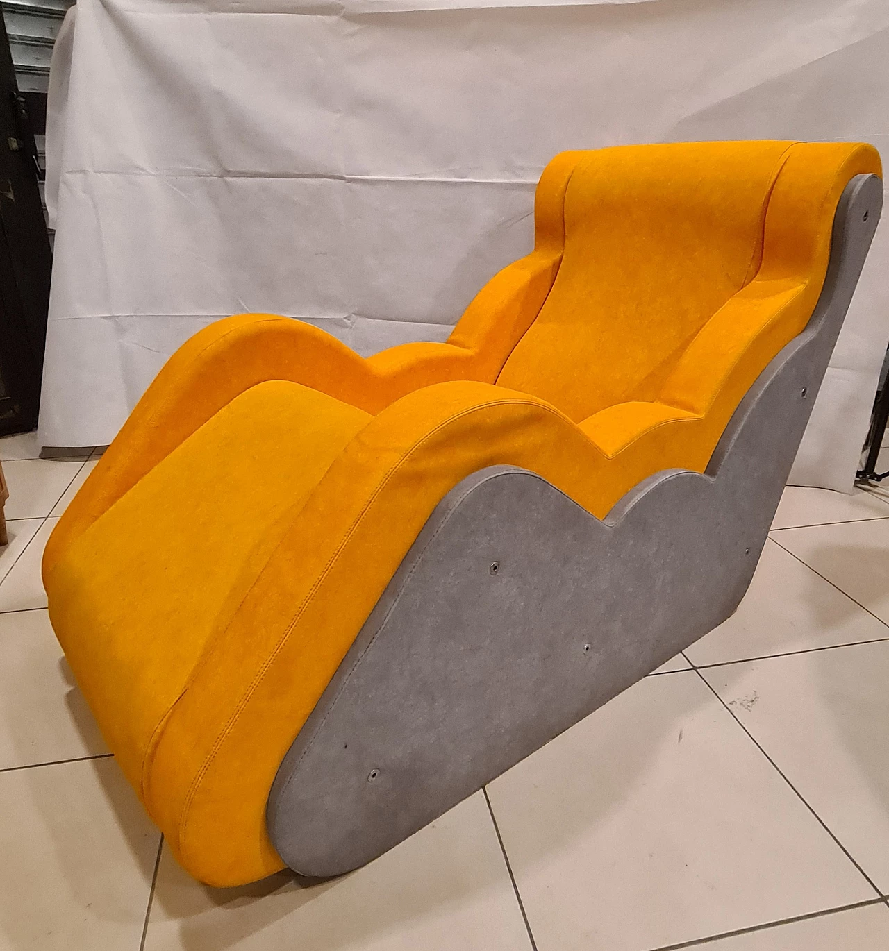 Yellow and gray leatherette armchair, 1990s 4