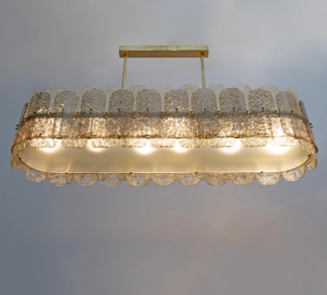 Oval brass and Murano glass chandelier, 1990s 5