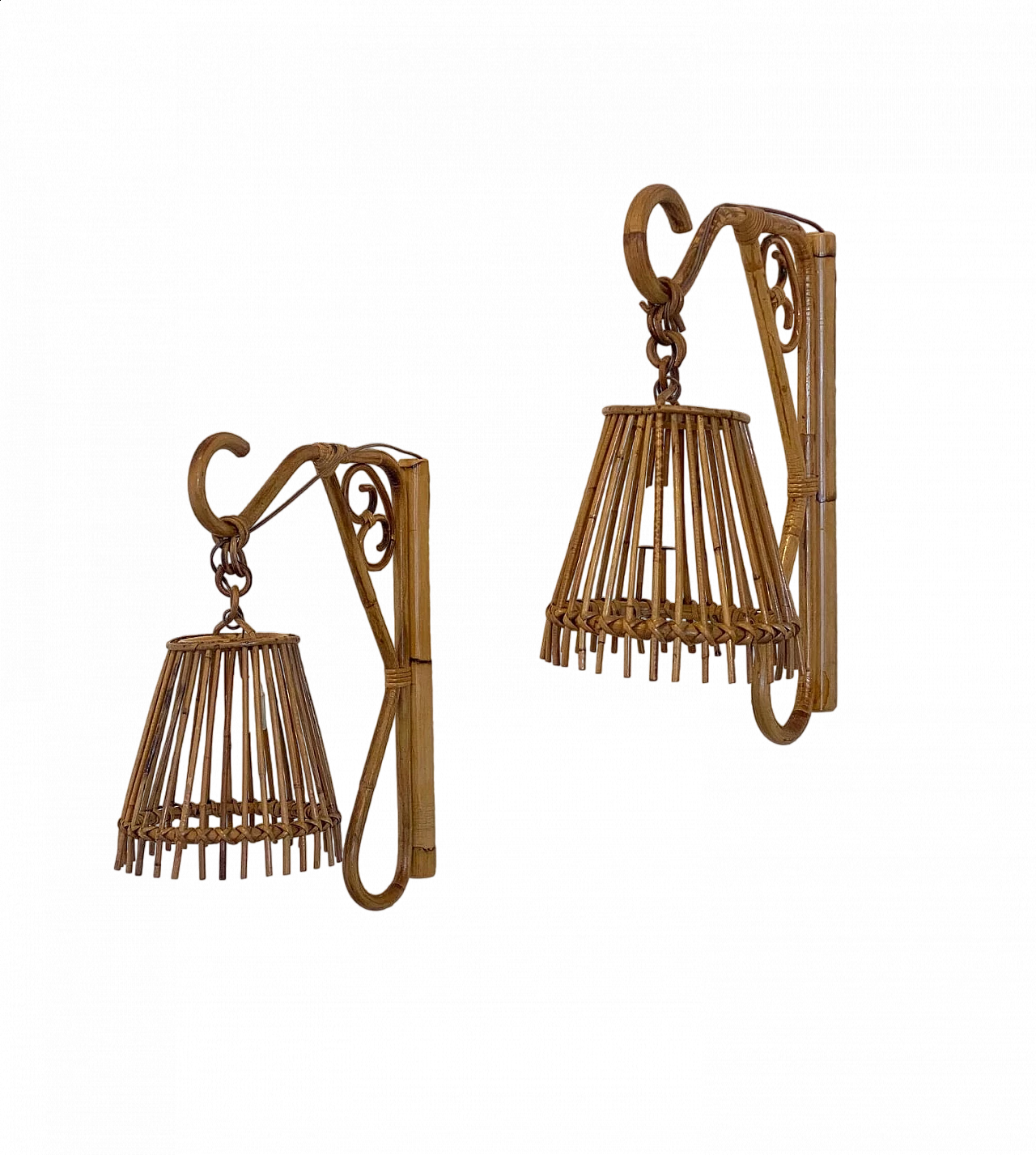 Pair of bamboo wall lights, 1970s 12