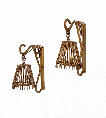 Pair of bamboo wall lights, 1970s