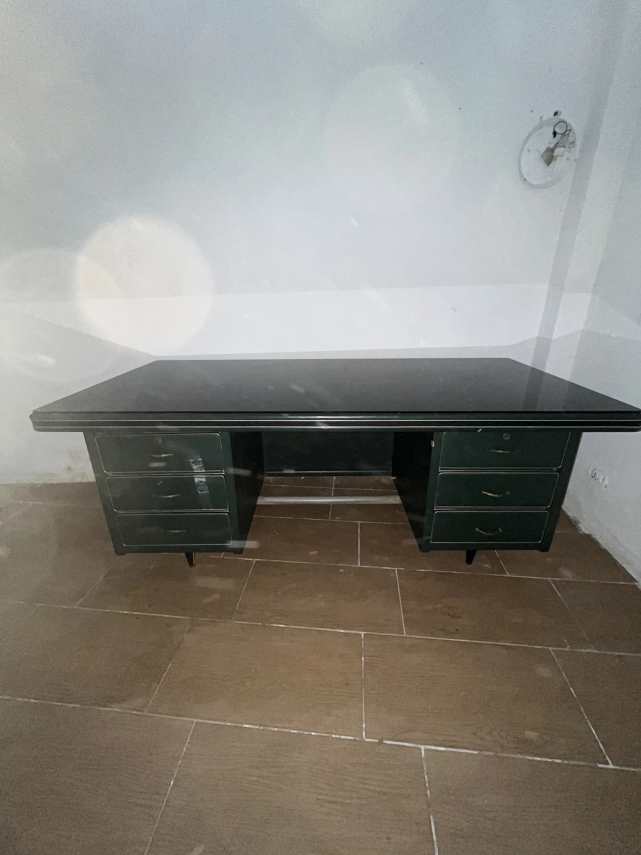 Desk in green leather by Umberto Mascagni, 1950s 4