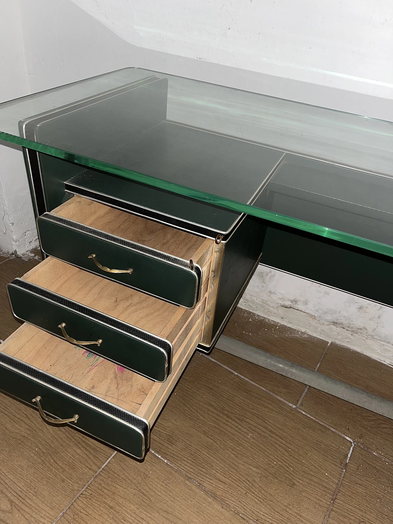 Desk with glass top by Umberto Mascagni, 1950s 4