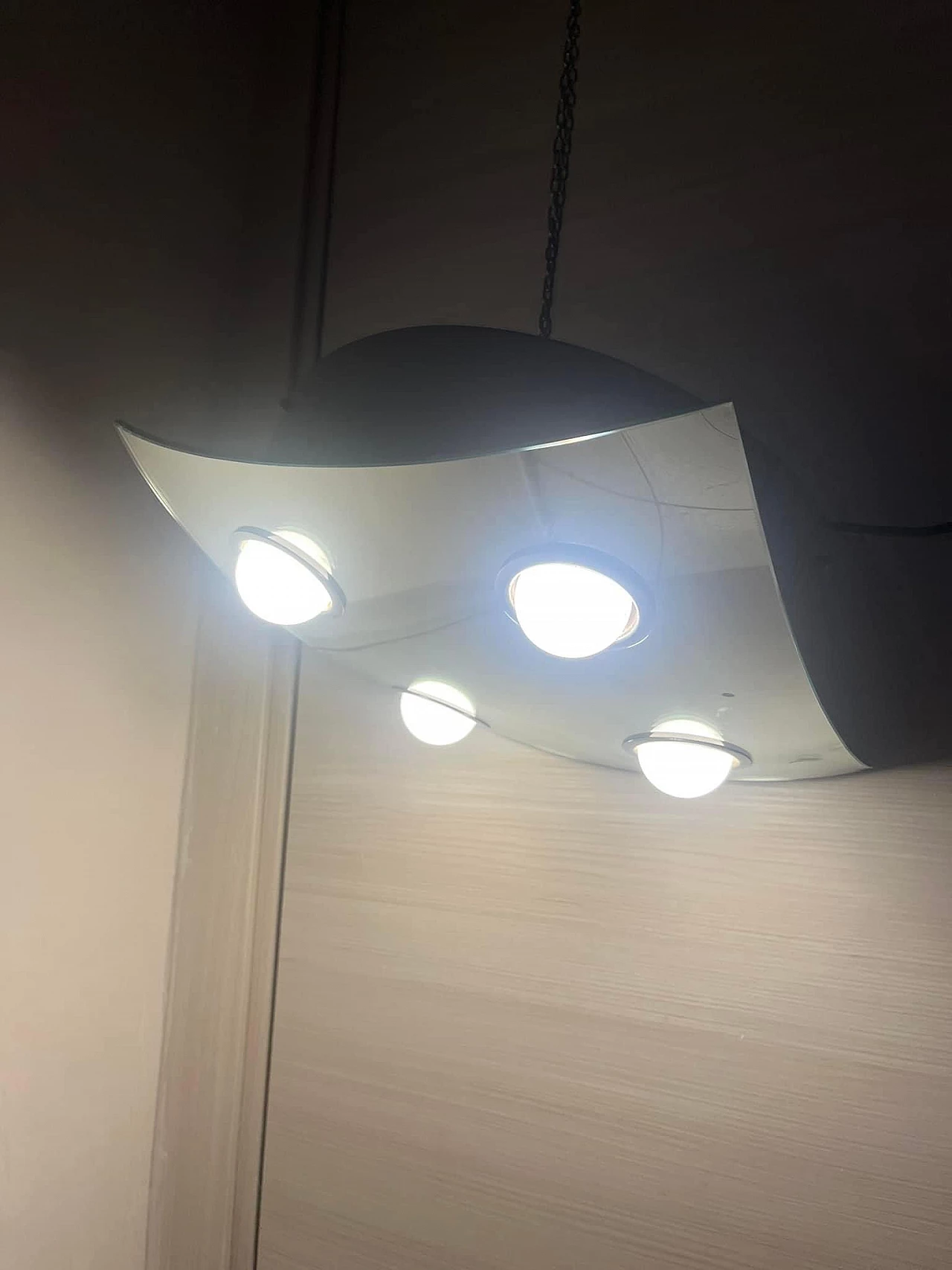 Lampada da soffitto in metallo cromato con 4 luci, anni '70 1