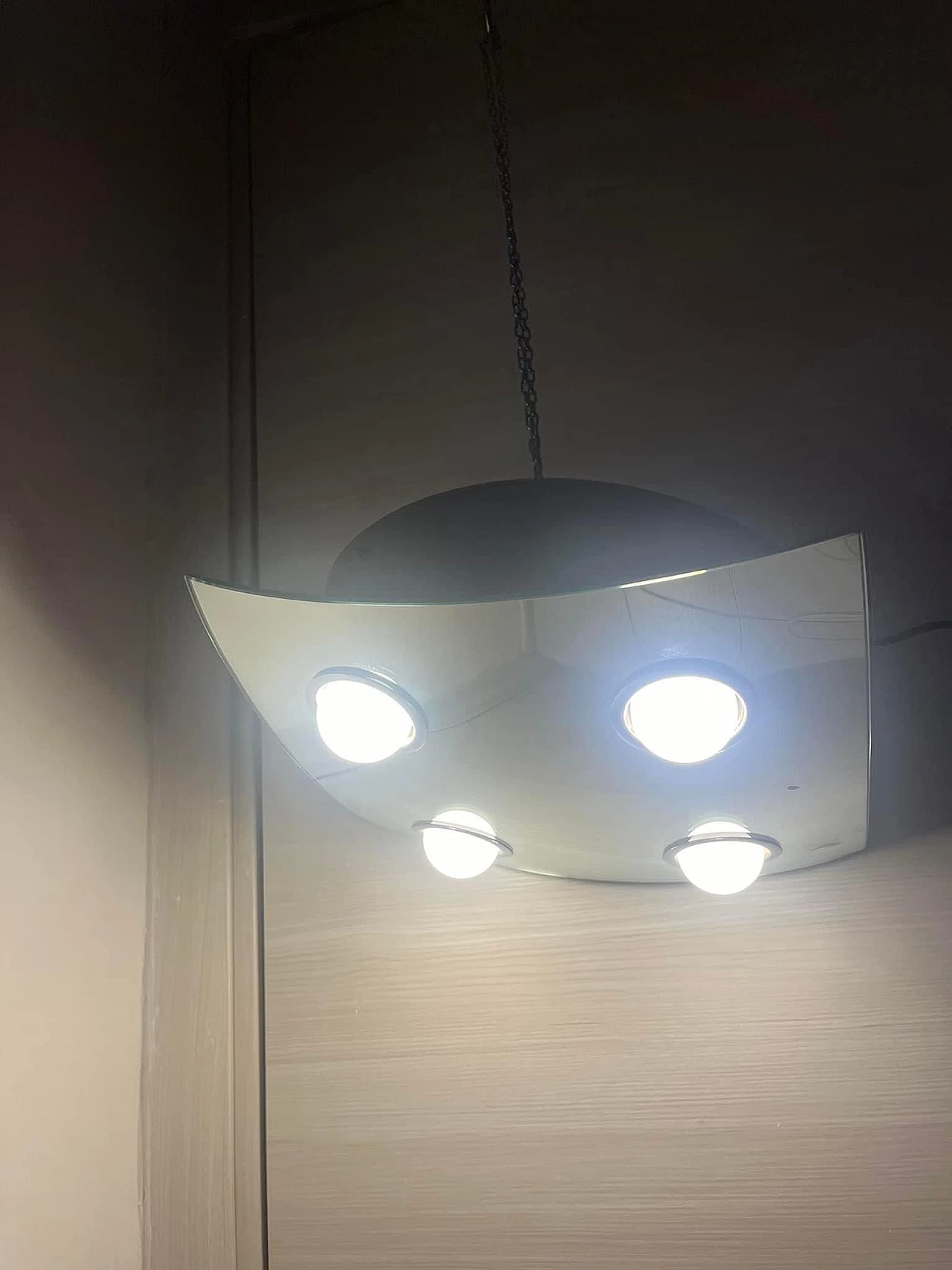 Lampada da soffitto in metallo cromato con 4 luci, anni '70 2