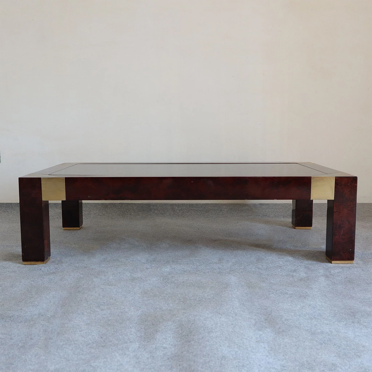 Coffee table in briarwood and brass by Jean Claude Mahey, 1970s 3