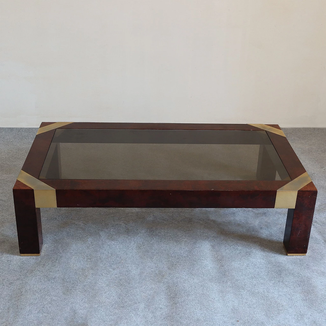 Coffee table in briarwood and brass by Jean Claude Mahey, 1970s 5