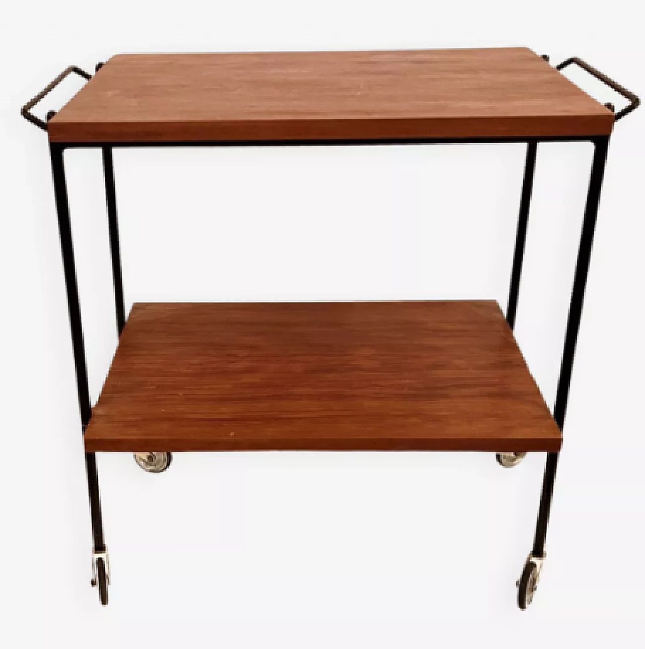 Danish black steel and teak veneer bar cart, 1970s 1