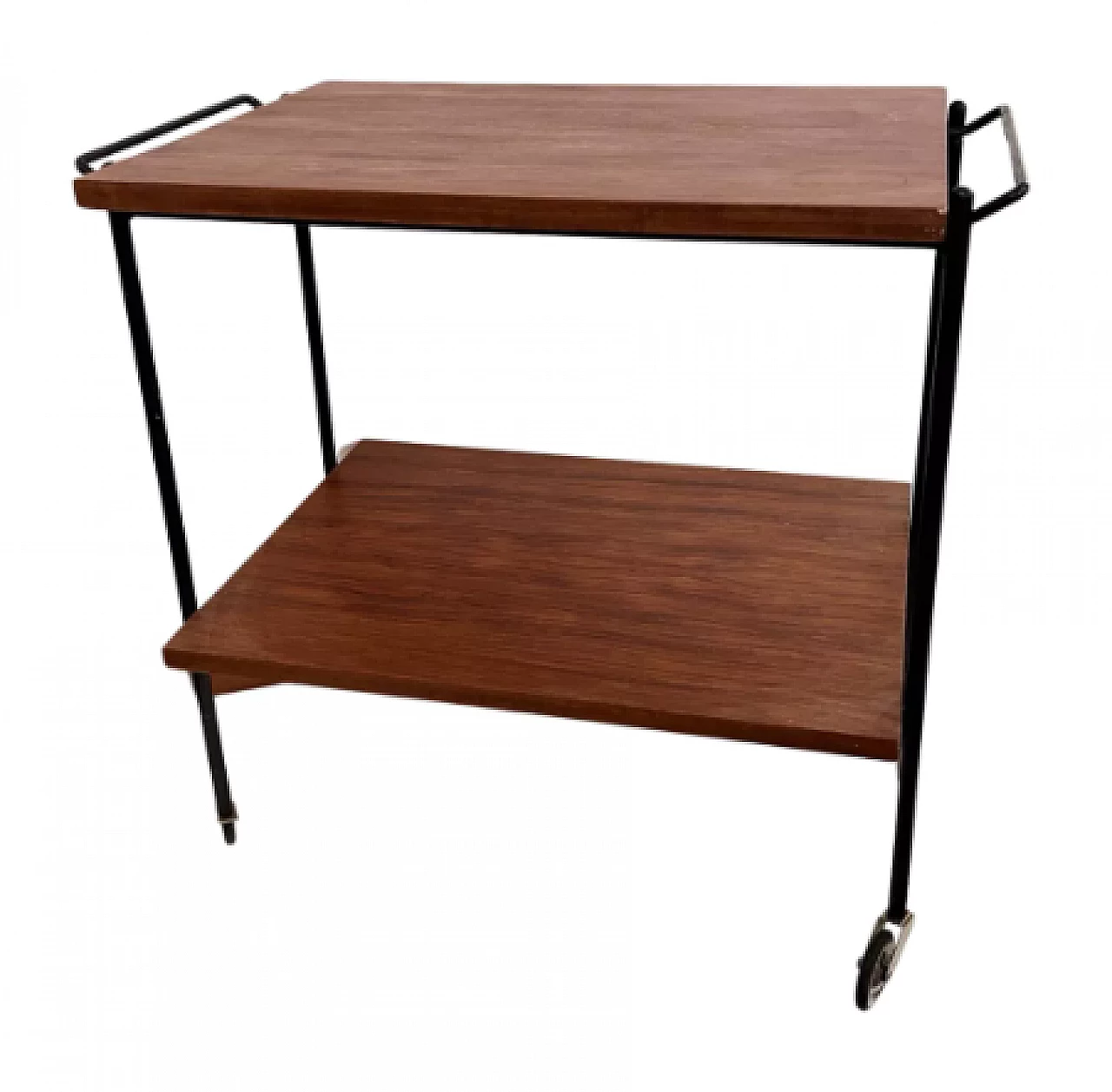 Danish black steel and teak veneer bar cart, 1970s 3