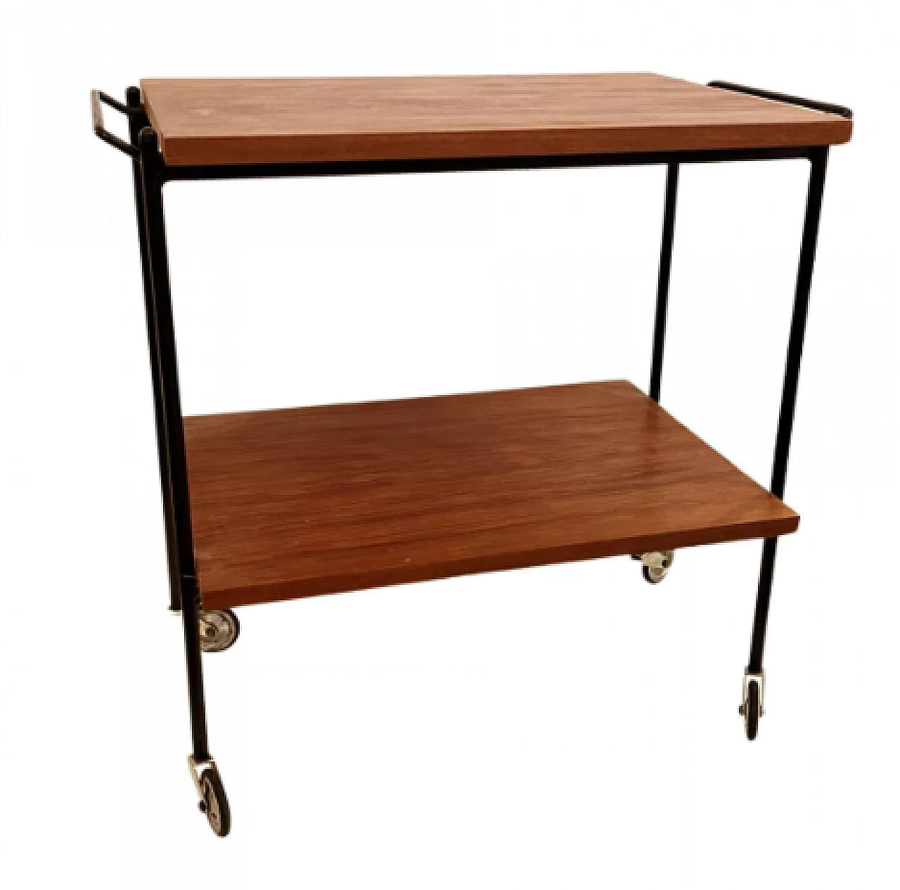 Danish black steel and teak veneer bar cart, 1970s 9