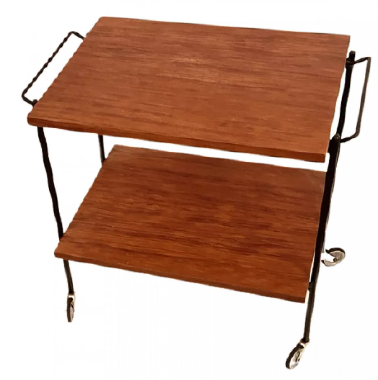 Danish black steel and teak veneer bar cart, 1970s 12