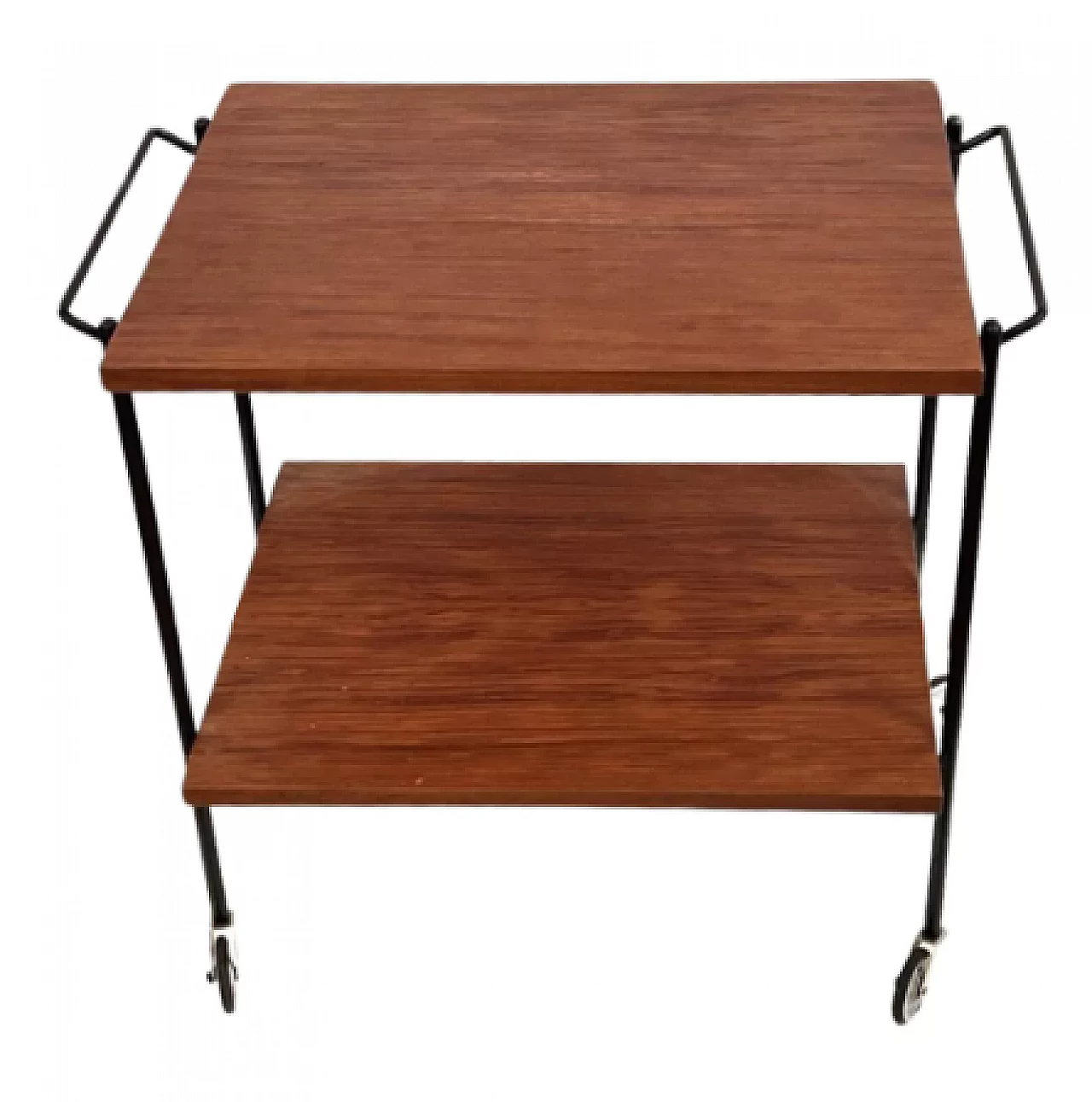 Danish black steel and teak veneer bar cart, 1970s 13