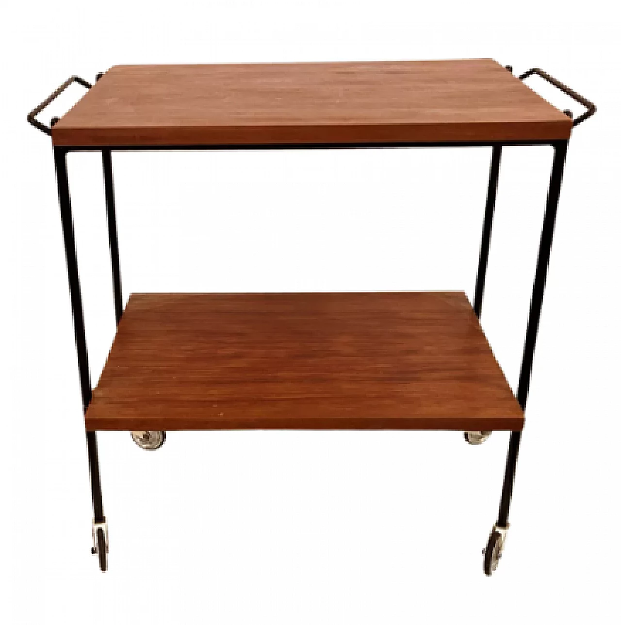 Danish black steel and teak veneer bar cart, 1970s 14