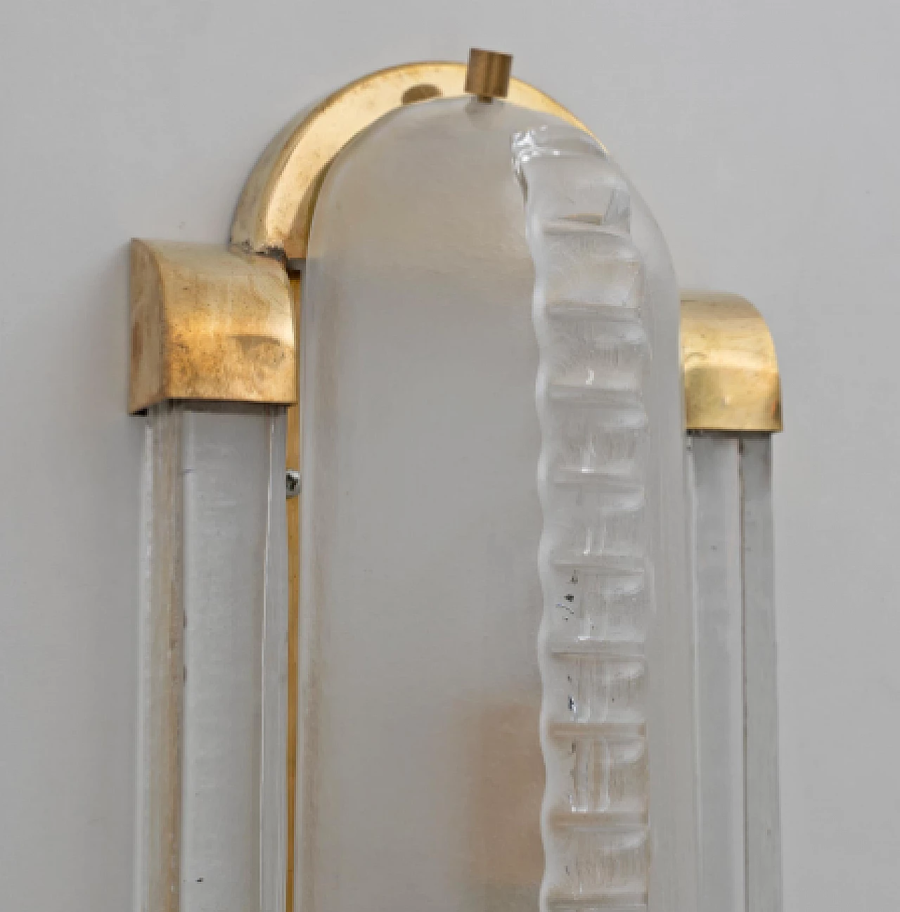 Pair of Art Deco style brass and frosted glass wall lights, 1980s 5